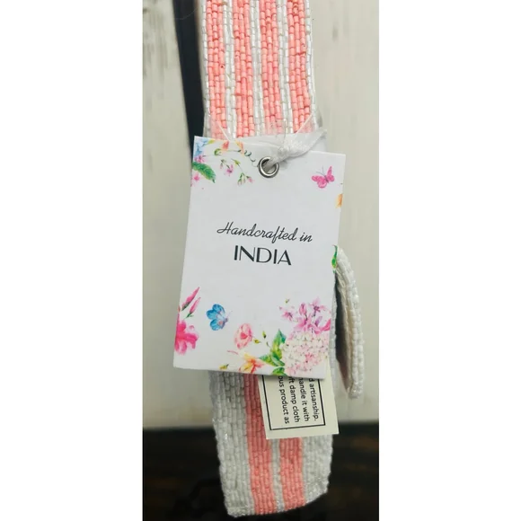 Handcrafted in India Viral Beaded Cherries Cherry Pink Striped Shoulder Bag - Picture 6 of 11